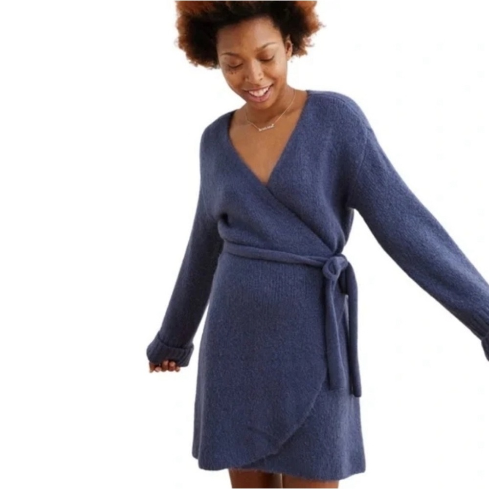 Aerie Long Sleeve Wrap Dress - Blue